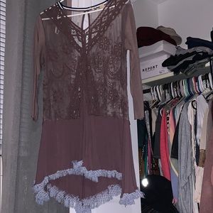 See through lace tunic! Brown/ taupe color.